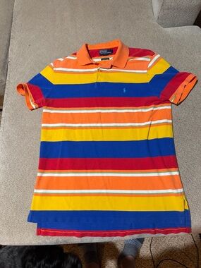 Polo by Ralph Lauren Bold Multi-Stripe Polo in Orange, Yellow, Blue & Red